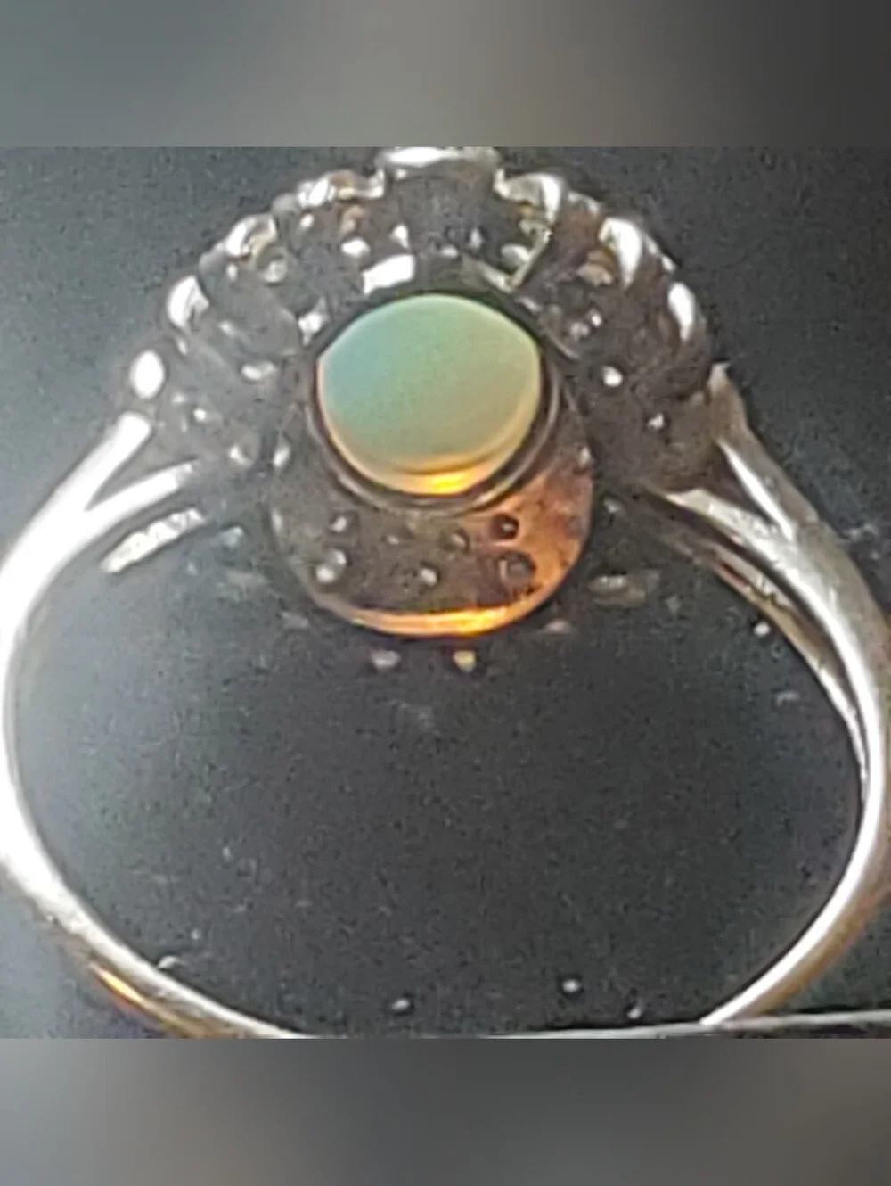 Sunburst Halo Australian White Opal CZ 925 Sterling Silver Adjustable Ring